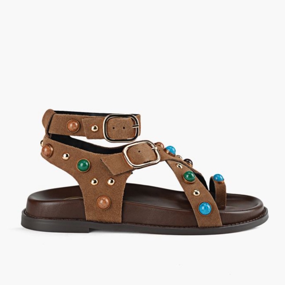 B2 “Tulum” Studded Suede Sandals – Taupe – Size 36 - Picture 2 of 9